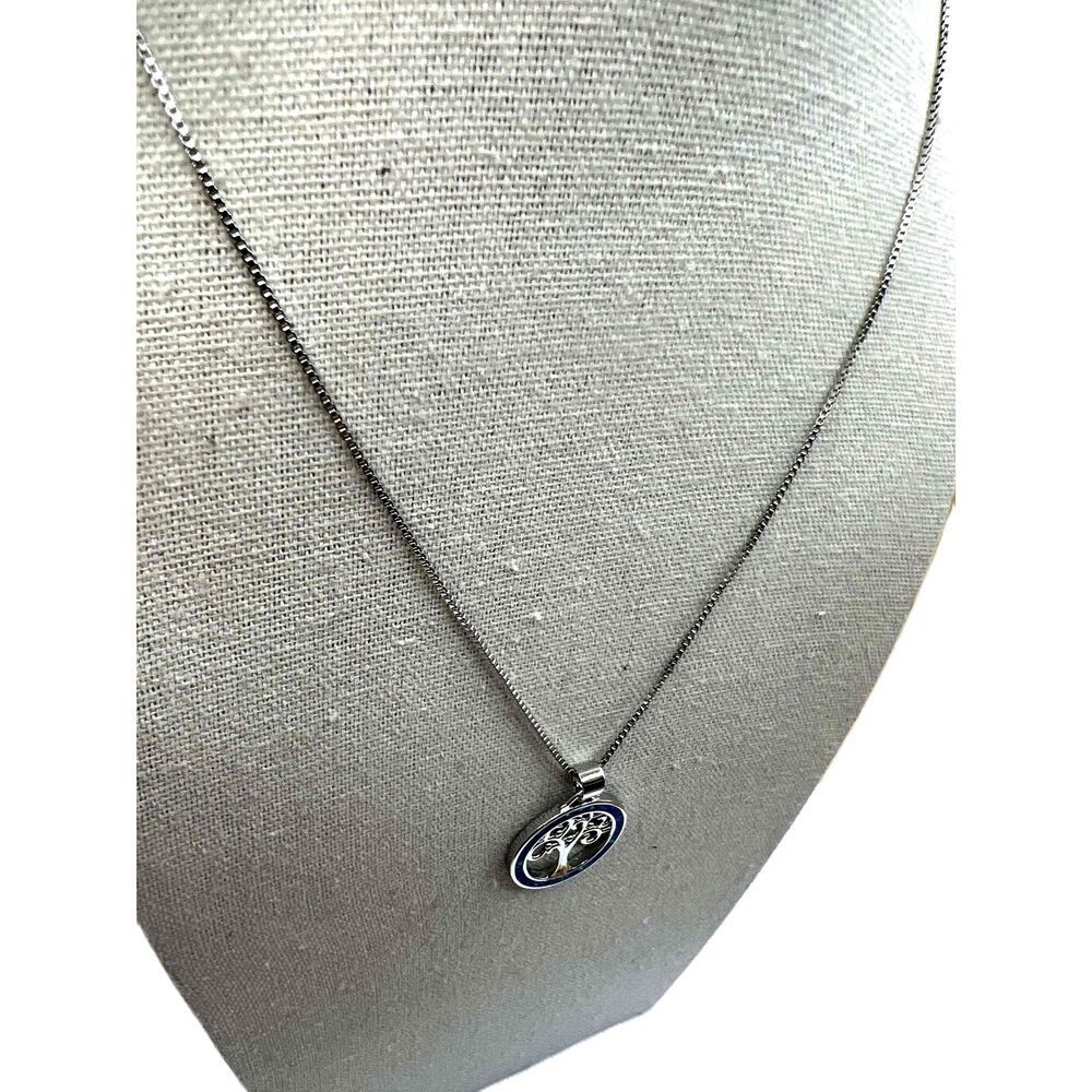 NEW Blue Opal Tree Of Life Round Pendant Silver Chain Necklace - Picture 6 of 8